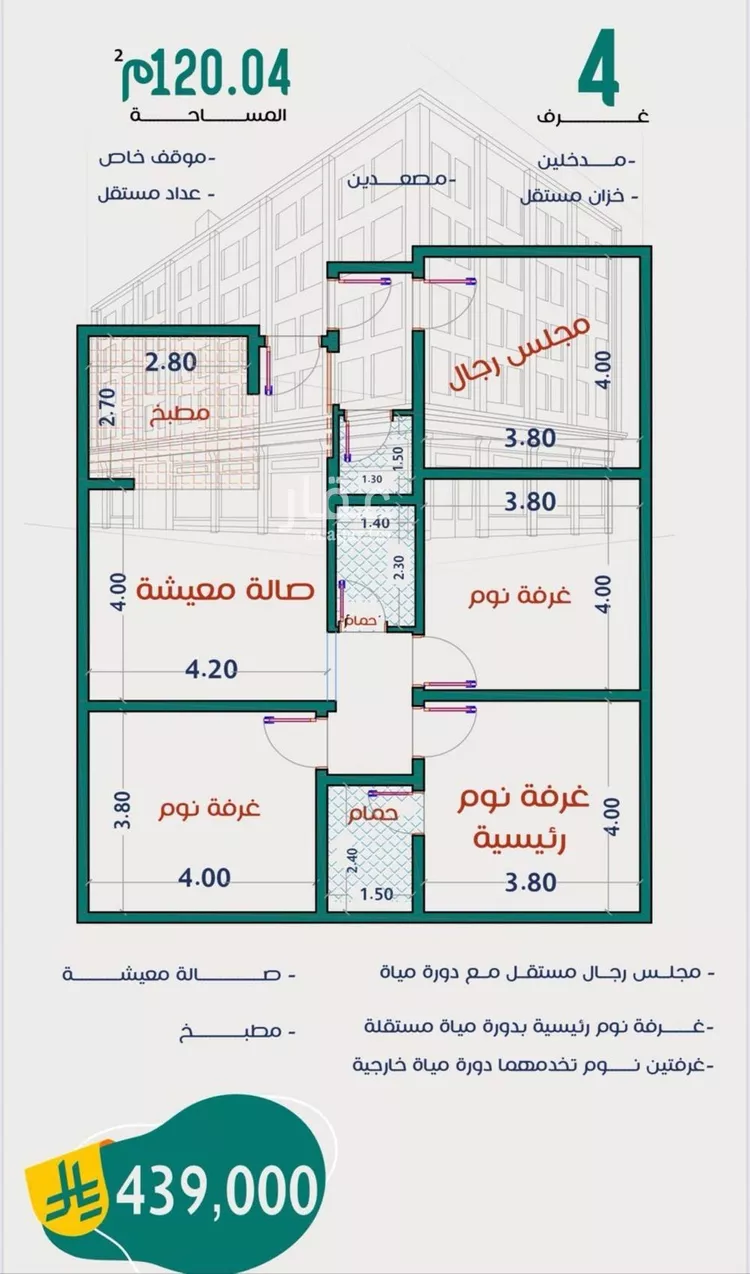 شقة للبيع في شارع عاصم ابن قيس, حي الربوة, مدينة جدة, منطقة مكة المكرمة