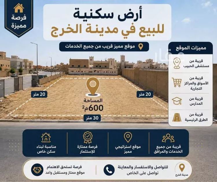 أرض للبيع في حي مشرف, مدينة الخرج, منطقة الرياض صورة 2