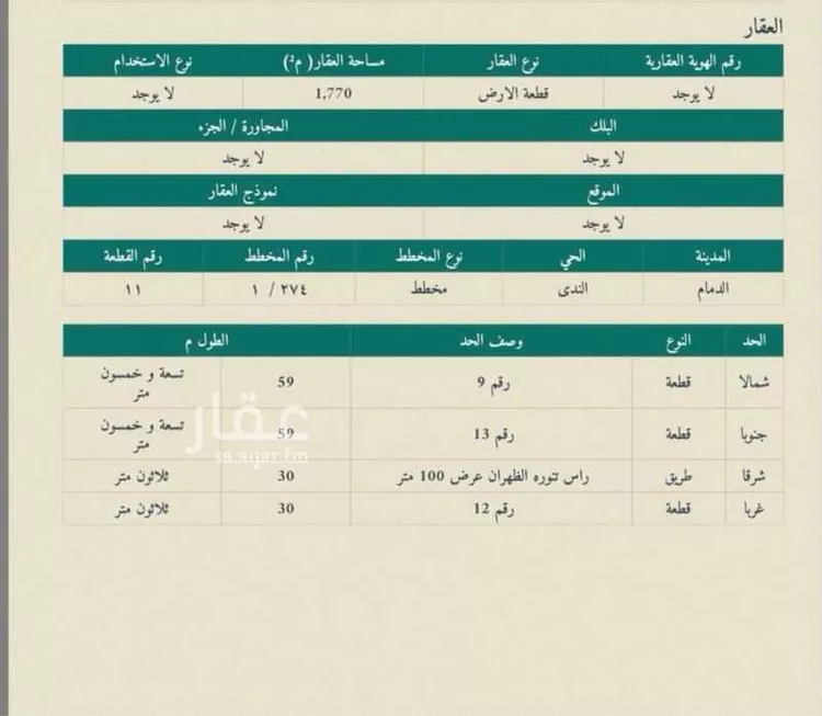 أرض للإيجار في شارع طريق الظهران الجبيل الفرعي, حي الندى, مدينة الدمام, المنطقة الشرقية صورة 2