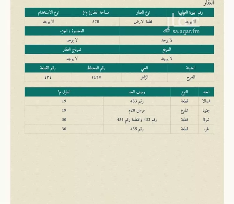 أرض للبيع في حي الزاهر, مدينة الخرج, منطقة الرياض صورة 3