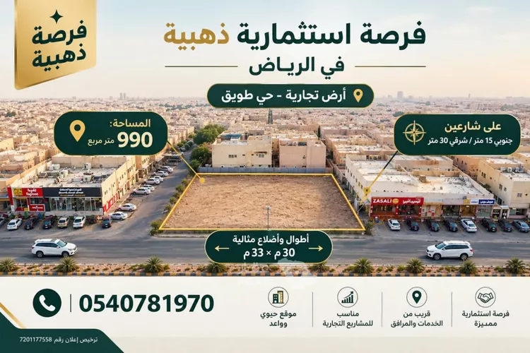 أرض للبيع في شارع أبي القاسم الأنصاري, حي طويق, مدينة الرياض, منطقة الرياض صورة 2