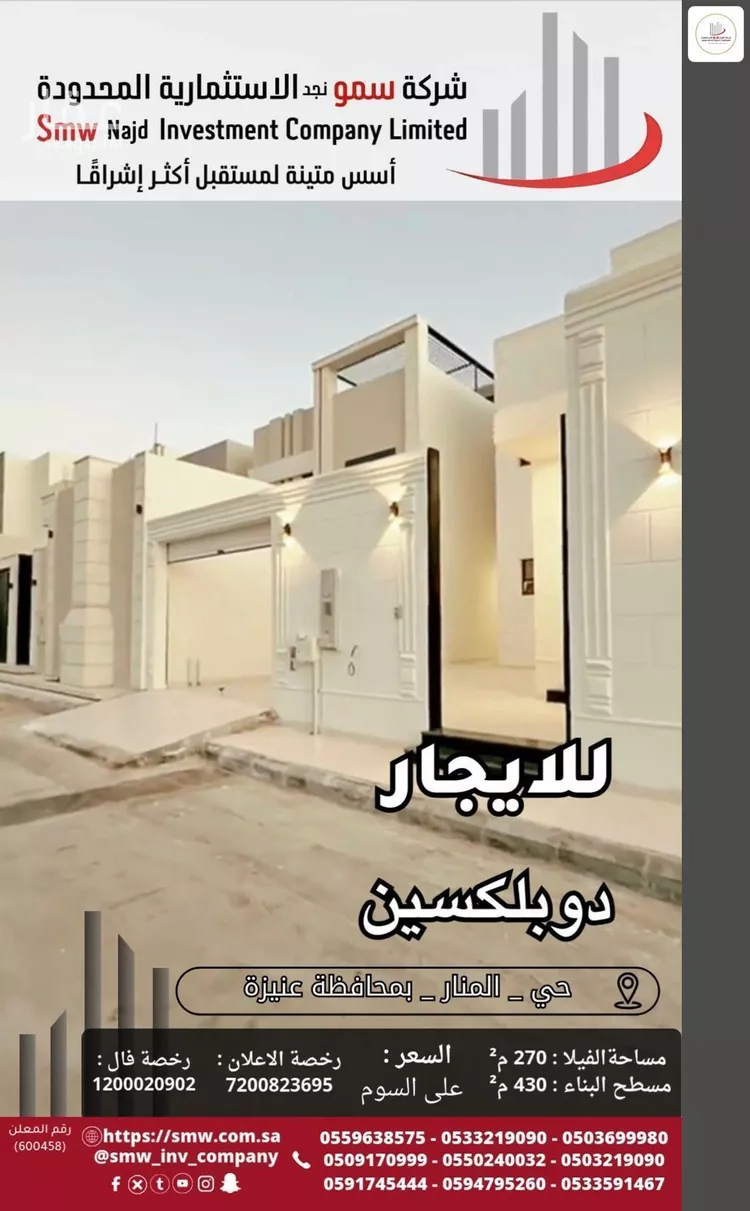 فيلا للإيجار في شارع النجاح, حي المنار, مدينة عنيزة, منطقة القصيم صورة 4