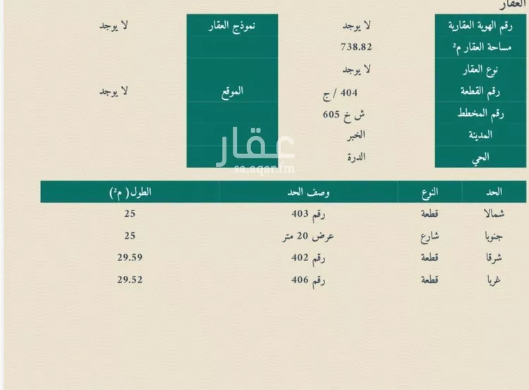 أرض للبيع في حي الدرة, مدينة الخبر, المنطقة الشرقية