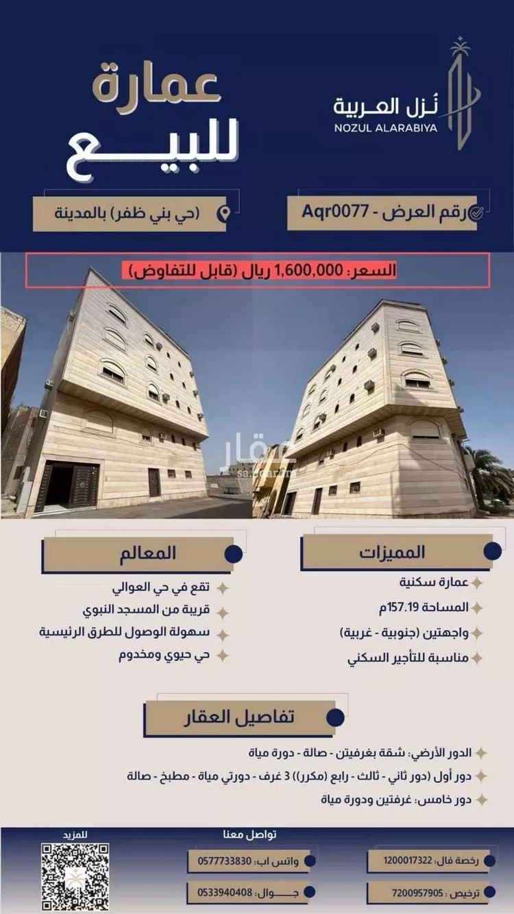 عمارة للبيع في شارع برة بنت عامر بن الحارث, حي بنى ظفر, مدينة المدينة المنورة, منطقة المدينة المنورة صورة 4
