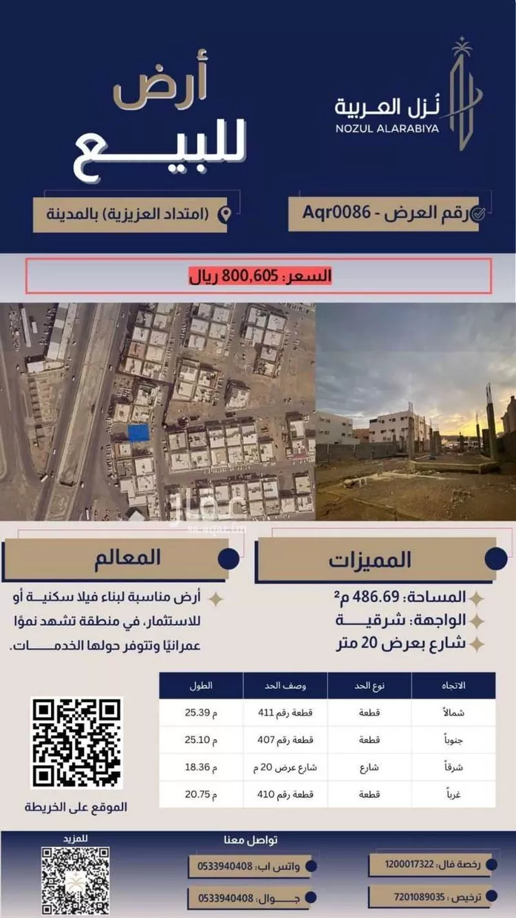 أرض للبيع في شارع عكرمة بن عبيد الخولاني, حي العزيزية, مدينة المدينة المنورة, منطقة المدينة المنورة