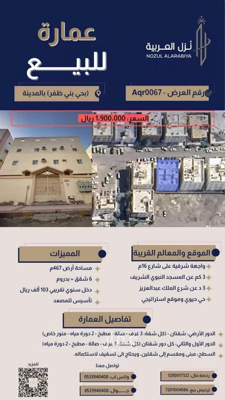 عمارة للبيع في شارع اوس المزنى, حي بنى ظفر, مدينة المدينة المنورة, منطقة المدينة المنورة