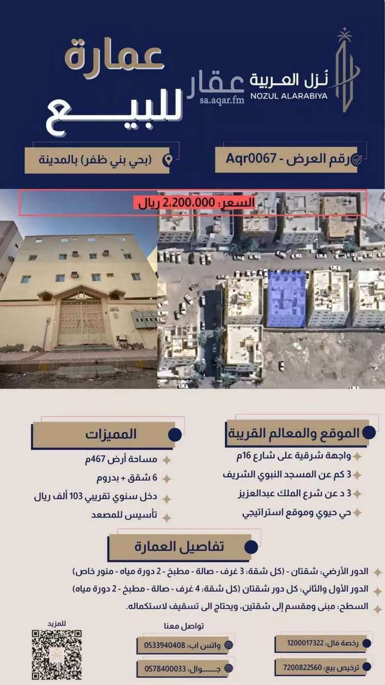 عمارة للبيع في شارع اوس المزنى, حي بنى ظفر, مدينة المدينة المنورة, منطقة المدينة المنورة