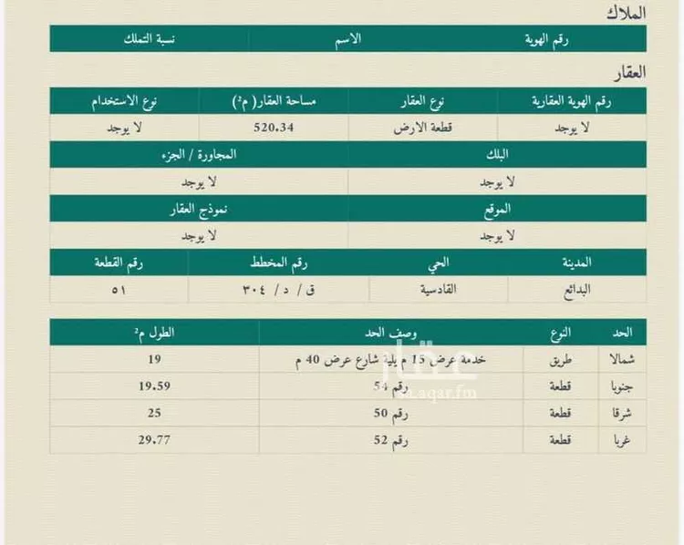 أرض للبيع في حي القادسية, مدينة البدائع, منطقة القصيم