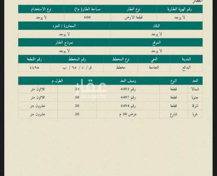 أرض للبيع في حي الجامعة, مدينة البدائع, منطقة القصيم