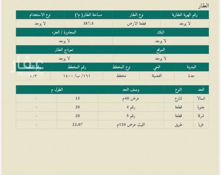 أرض للبيع في حي الفضيلة, مدينة جدة, منطقة مكة المكرمة صورة 2