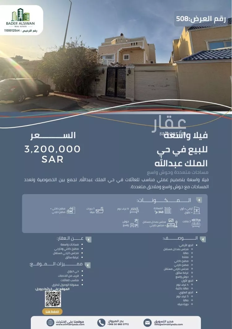 فيلا للبيع في شارع جبل النير, حي الملك عبدالعزيز, مدينة الرياض, منطقة الرياض