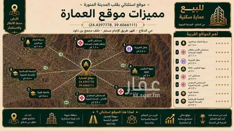 عمارة للبيع في شارع عبدالله ابن محمد ابن ابي شيبة, حي الدفاع, مدينة المدينة المنورة, منطقة المدينة المنورة صورة 2