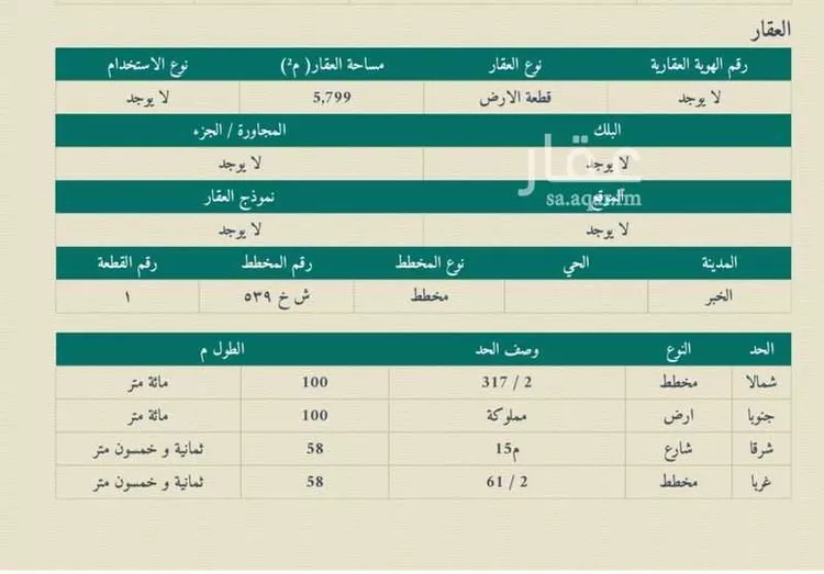 أرض للبيع في شارع عثمان ابن مظعون, حي الروابي, مدينة الخبر, المنطقة الشرقية