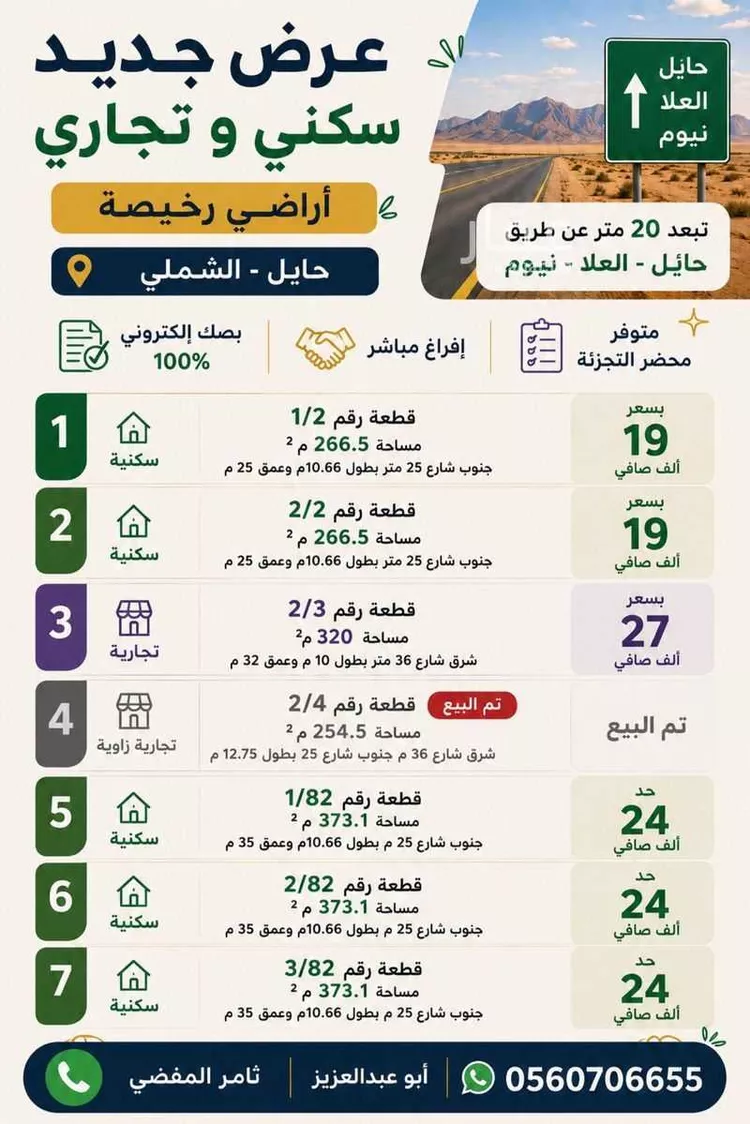 أرض للبيع في شارع حائل العلا, مدينة الدفاين, منطقة حائل