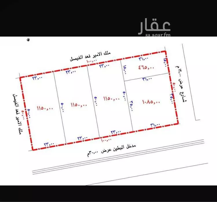 أرض للبيع في شارع طريق الامير فهد الفيصل, حي الملك عبد العزيز, مدينة البطين, منطقة القصيم صورة 2