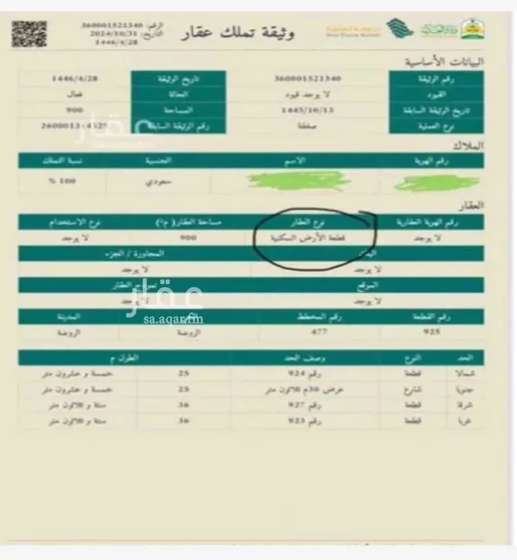أرض للإيجار في الروضة ، منطقة حائل