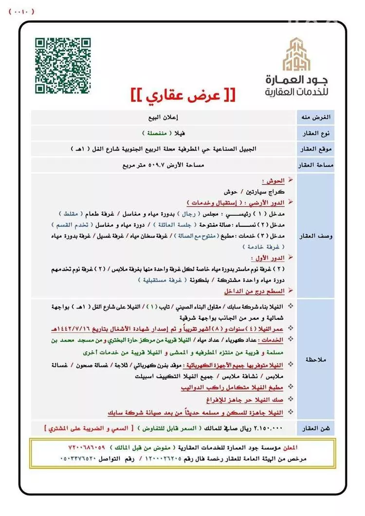 فيلا للبيع في شارع شارع الفل 1هـ, مدينة مدينه الجبيل الصناعيه, المنطقة الشرقية صورة 2