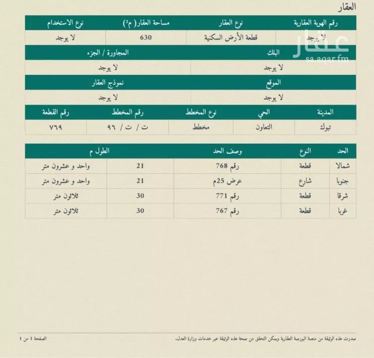 أرض للبيع في شارع البيت العتيق, حي التعاون, مدينة تبوك, منطقة تبوك