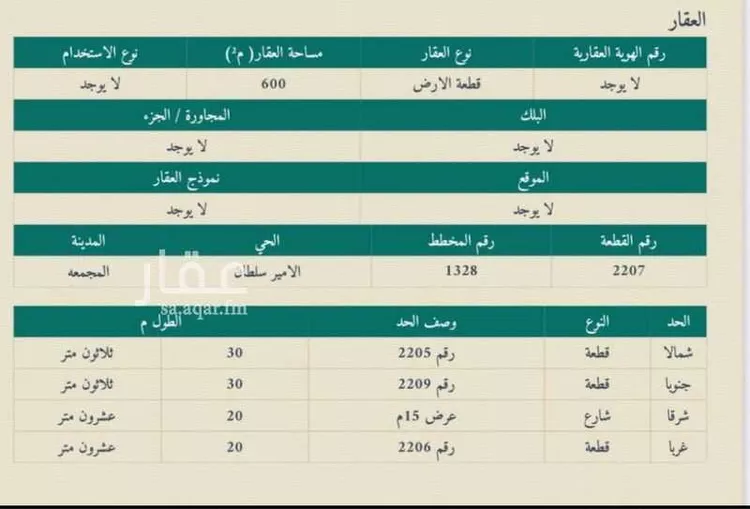 أرض للبيع في شارع سيف بن قيس, حي الأمير سلطان بن عبدالعزيز, مدينة المجمعة, منطقة الرياض