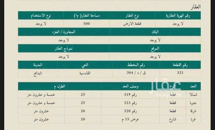 أرض للبيع في شارع عمر بن الخطاب, حي القادسية, مدينة البدائع, منطقة القصيم صورة 2