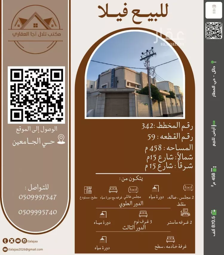 أرض للبيع في شارع ابو ايوب الانصاري, حي الجامعيين, مدينة حائل, منطقة حائل