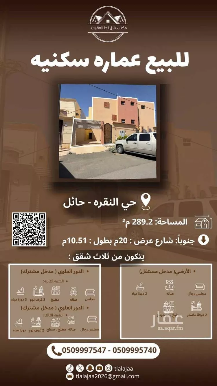 عمارة للبيع في شارع شهيد الدين ثم الوطن جزاء بن مسند الرشيدي, حي النقرة, مدينة حائل, منطقة حائل