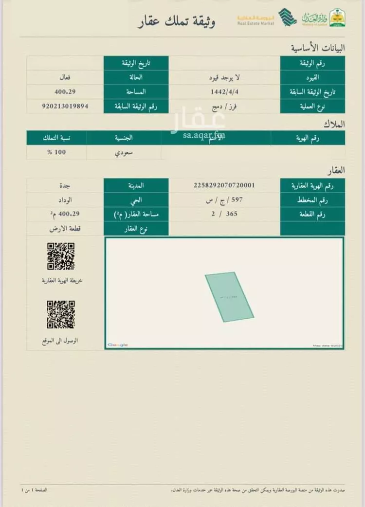 أرض للبيع في حي الوداد, مدينة جدة, منطقة مكة المكرمة