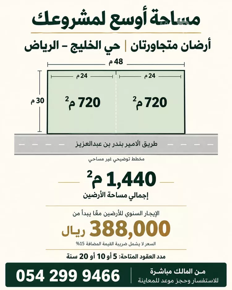 أرض للإيجار في شارع الامير بندر بن عبدالعزيز, حي الخليج, مدينة الرياض, منطقة الرياض صورة 2