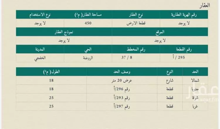 أرض للبيع في شارع شارع عرض 20 متر, حي الروضة, مدينة الخفجي, المنطقة الشرقية