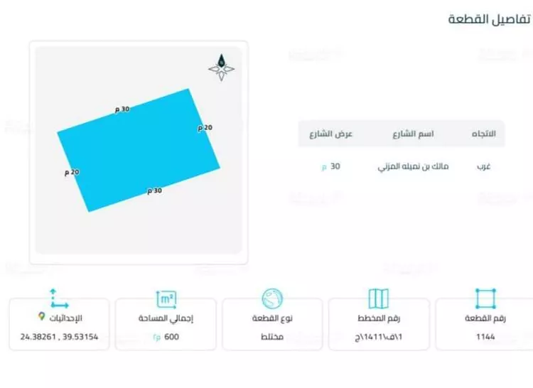 أرض للبيع في شارع مالك ابن نميلة المزني, حي أبوكبير, مدينة المدينة المنورة, منطقة المدينة المنورة صورة 2
