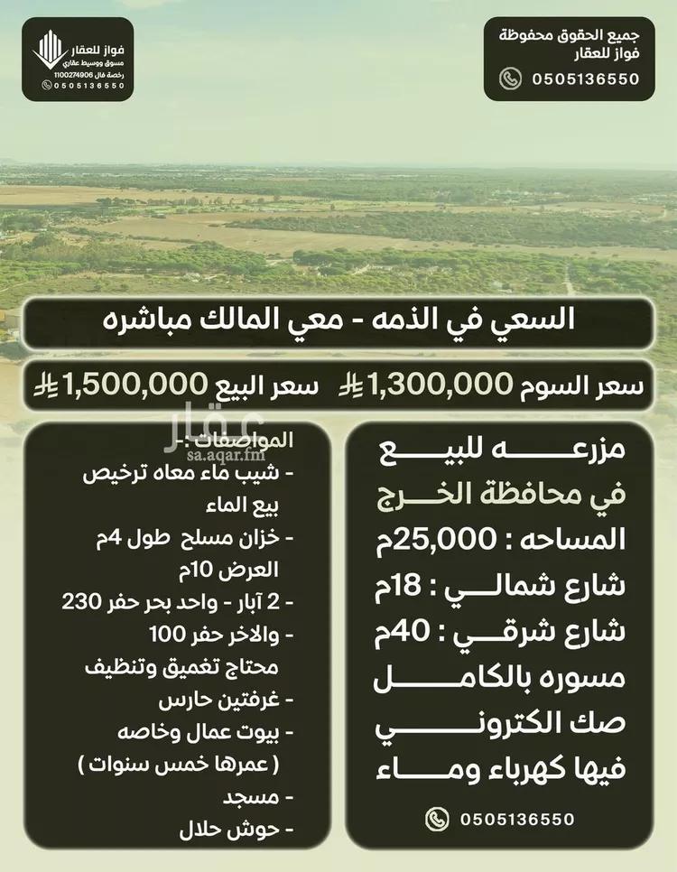 مزرعة للبيع في حي القاعدة, مدينة الخرج, منطقة الرياض