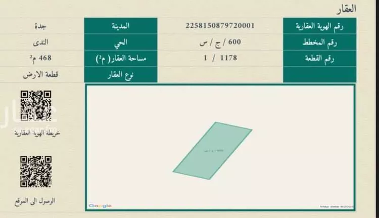 أرض للبيع في شارع لا يوجود, حي الندى, مدينة جدة, منطقة مكة المكرمة