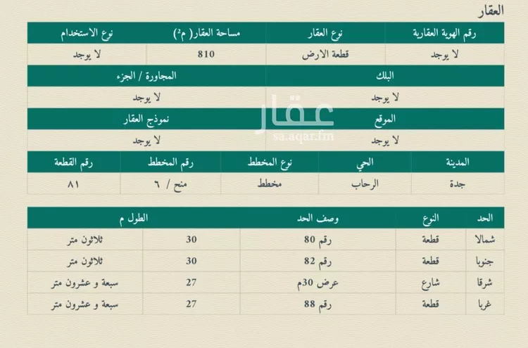 أرض للبيع في شارع الحوج, حي الرحاب, مدينة جدة, منطقة مكة المكرمة