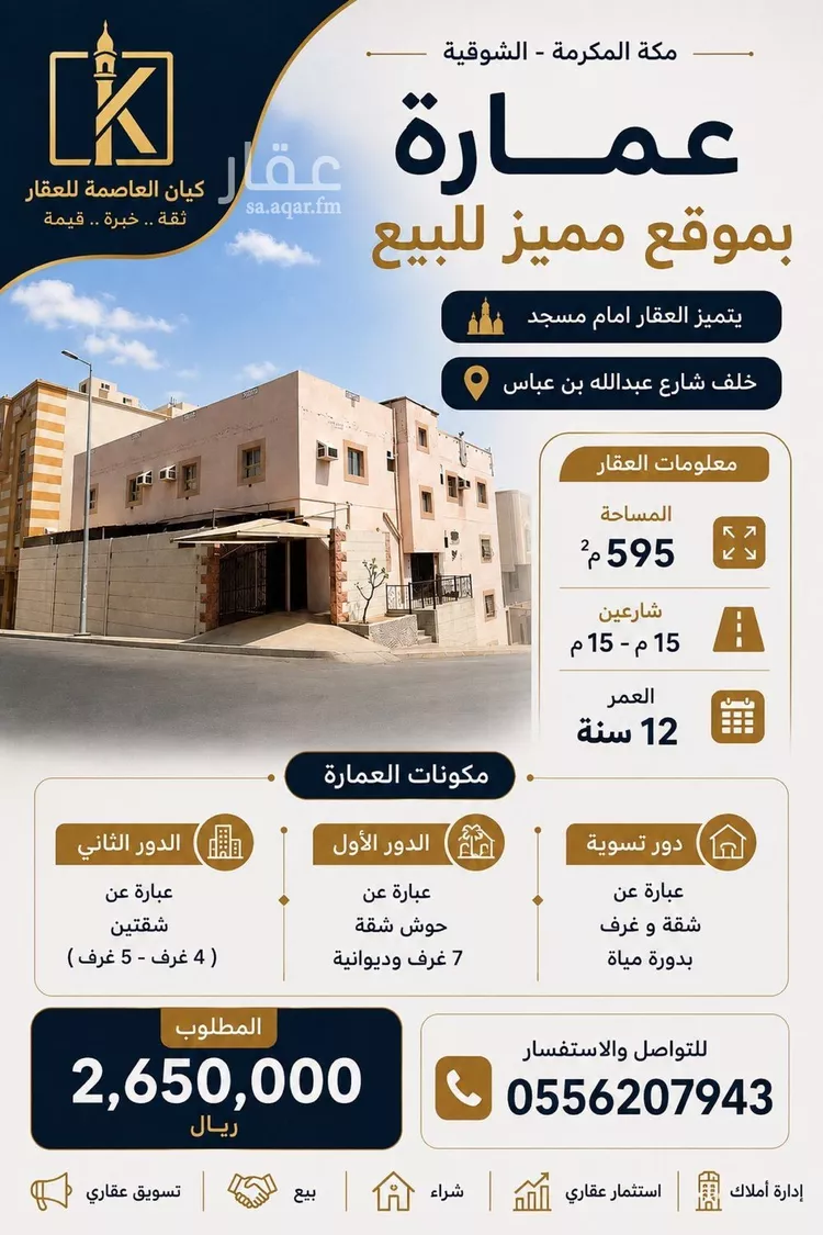 عمارة للبيع في شارع عبدالله بن ثعلبه الانصاري, حي الشوقية, مدينة مكة المكرمة, منطقة مكة المكرمة