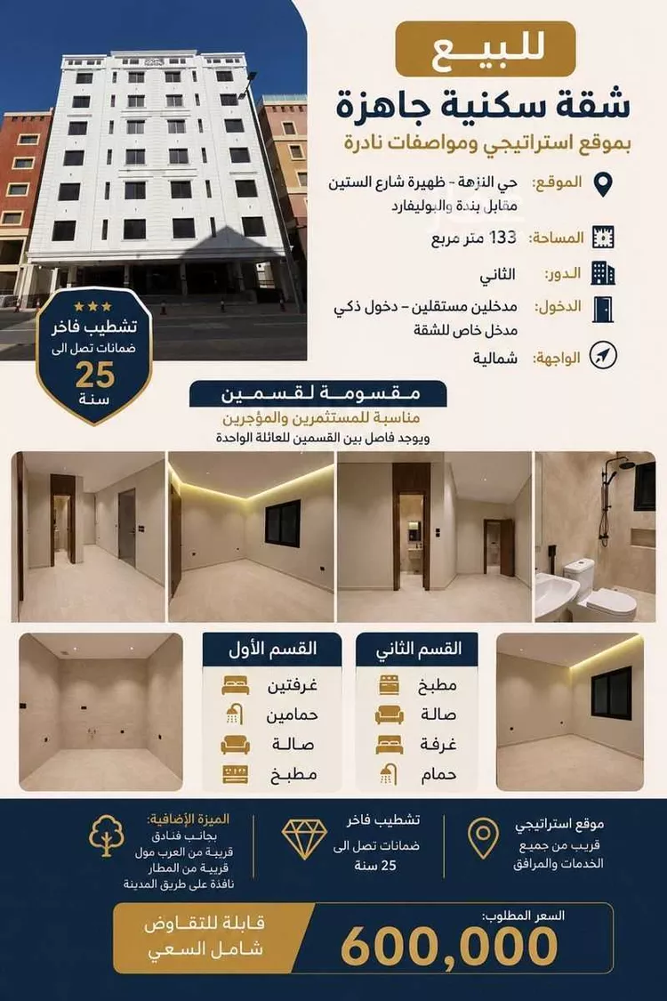 شقة للبيع في شارع فؤاد شاكر, حي النزهة, مدينة جدة, منطقة مكة المكرمة