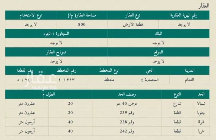 Land for Sale in Dammam Al Muhammadiyah