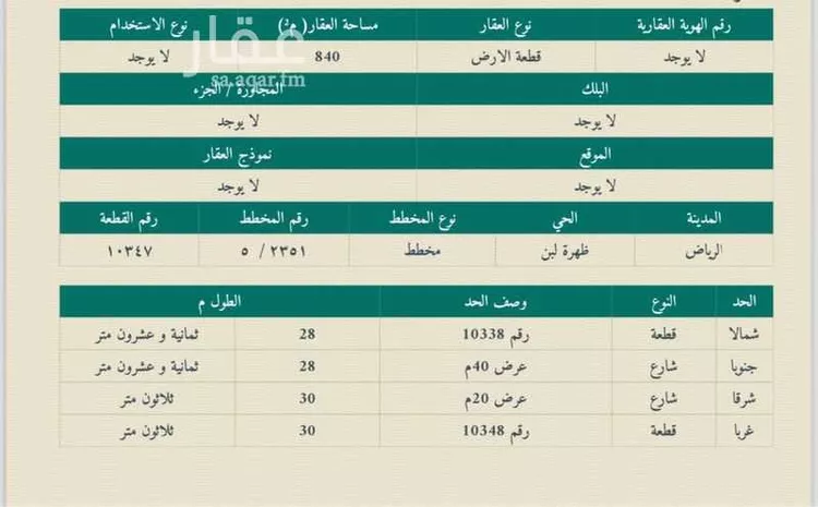 أرض للبيع في شارع ينبع, حي ظهرة لبن, مدينة الرياض, منطقة الرياض صورة 2