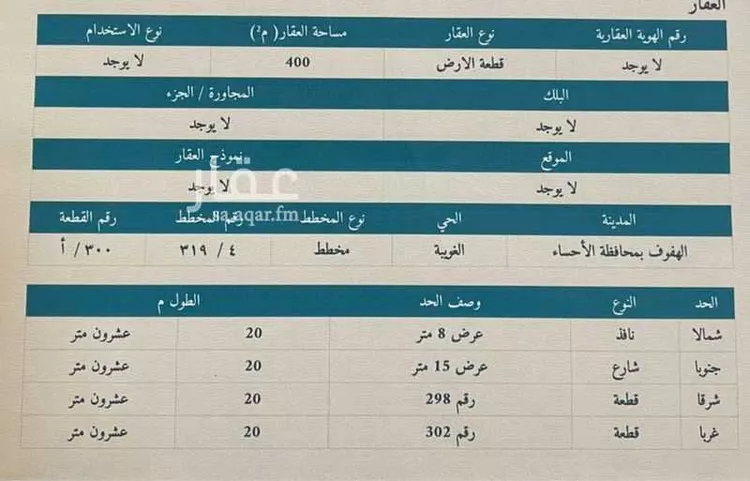 Land for Sale in Al Hofuf Al Wahah