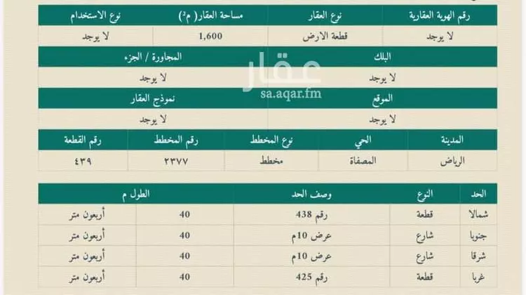أرض للبيع في شارع يعقوب الانصاري, حي المصفاة, مدينة الرياض, منطقة الرياض صورة 2