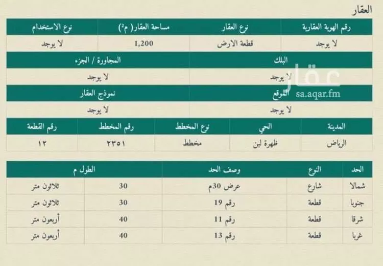 أرض للإيجار في شارع مصافي, حي ظهرة لبن, مدينة الرياض, منطقة الرياض صورة 2