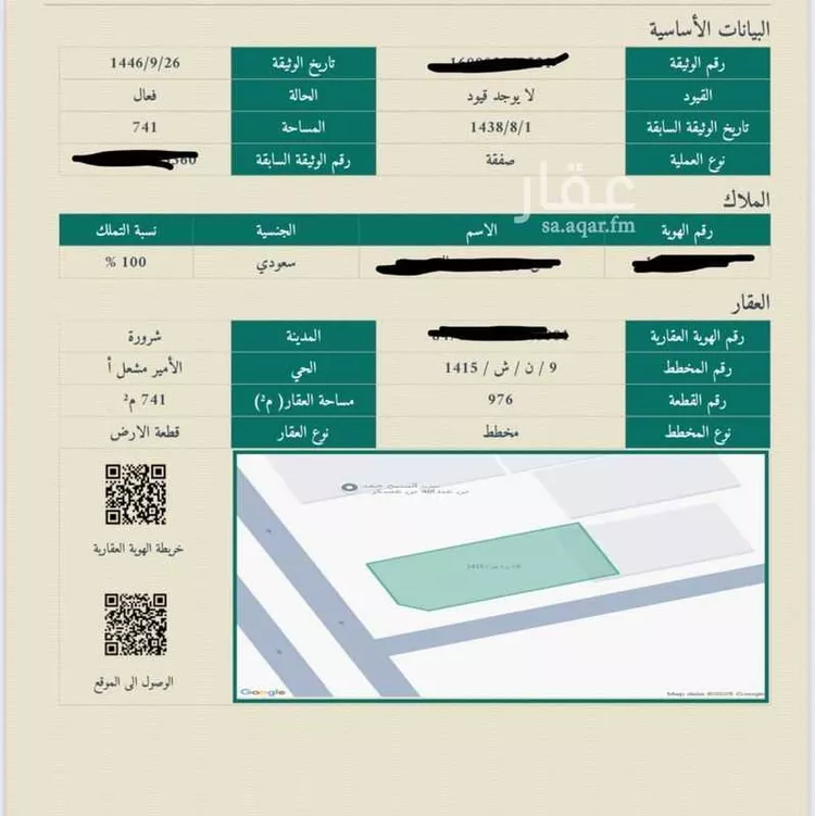 أرض للبيع في شارع اسيد بن ساعدة بن عامر ابن عدي ، حي مخطط ا ، شرورة ، شرورة
