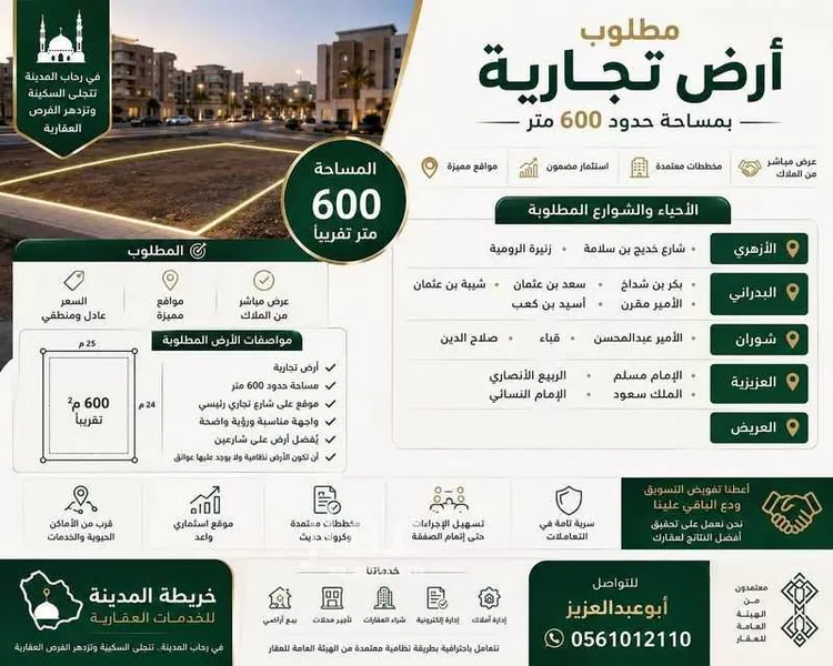 أرض للبيع في شارع ابن دريد, حي أبو سدر, مدينة المدينة المنورة, منطقة المدينة المنورة