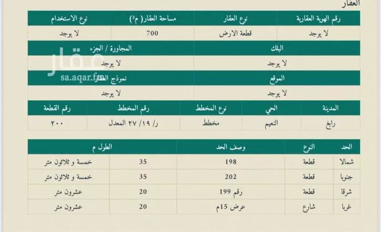 أرض للبيع في شارع ابن البناء, حي النعيم, مدينة رابغ, منطقة مكة المكرمة صورة 2