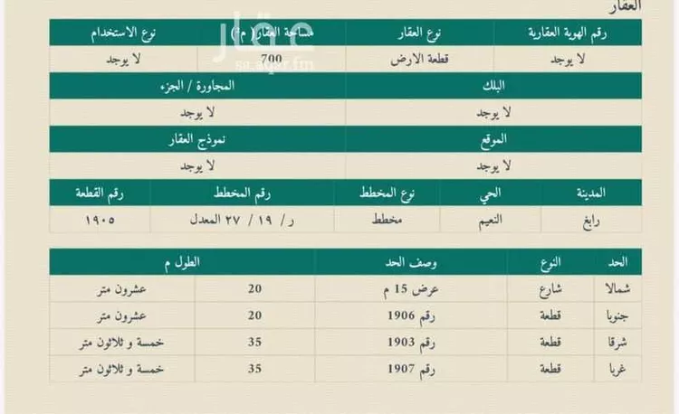 أرض للبيع في شارع شارع بريدة بن الحصيب, حي النعيم, مدينة رابغ, منطقة مكة المكرمة
