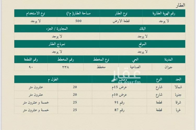 أرض للبيع في حي السويس 2, مدينة جازان, منطقة جازان