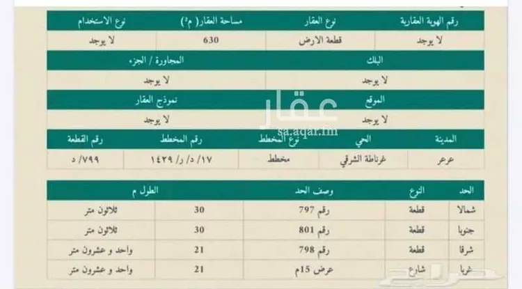 أرض للبيع في شارع النور, حي غرناطة الشرقي, مدينة عرعر, منطقة الحدود الشماليه