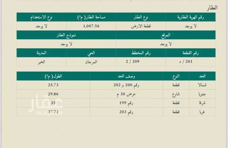 أرض للبيع في شارع ابو عزة الهذلى, حي المرجان, مدينة الخبر, المنطقة الشرقية صورة 2