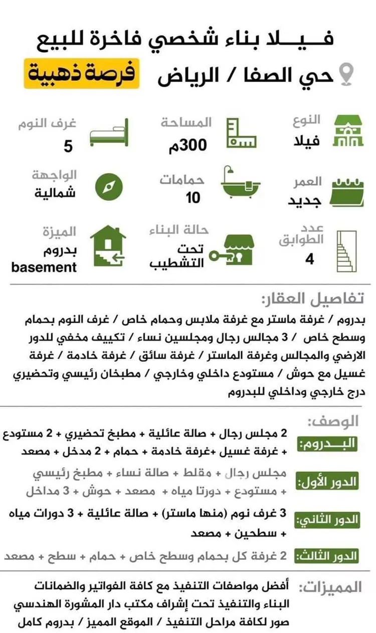 فيلا للبيع في شارع ابن أبي ذئب, حي الصفاء, مدينة الرياض, منطقة الرياض صورة 2