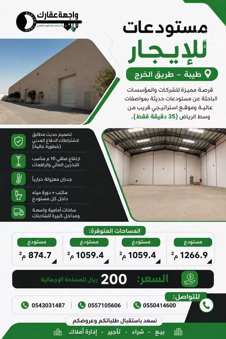 مستودع للإيجار في شارع سعد بن عبيد الاوسي, حي طيبة, مدينة الرياض, منطقة الرياض