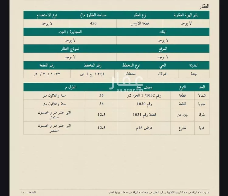 أرض للبيع في حي الفرقان, مدينة جدة, منطقة مكة المكرمة